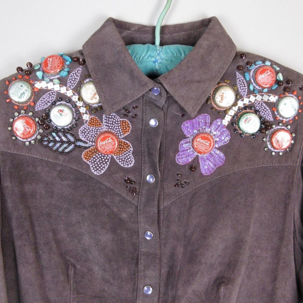 Double D Ranch Bottle Cap Suede Shirt, Sz S, M